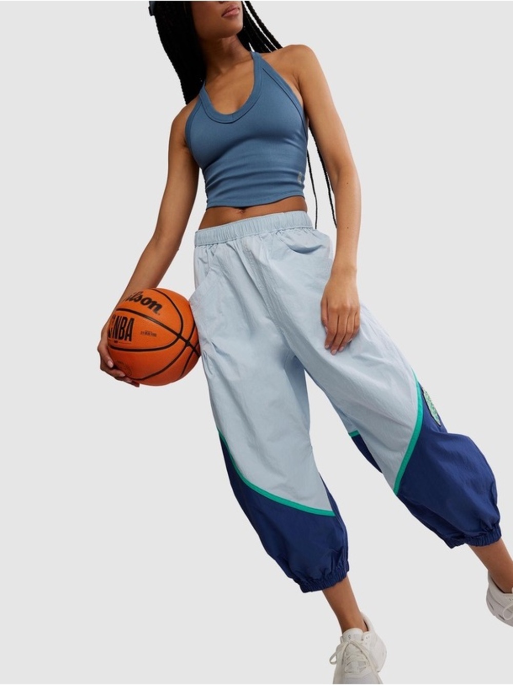 Free People FP Movement Colorblock Nylon Windbreaker Track Pants Blue S